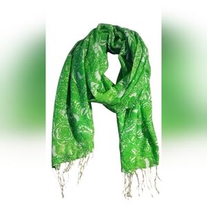 Lilly Pulitzer Silk Cashmere Scarf Green Cream Floral